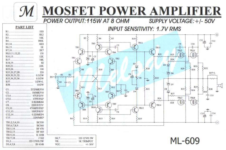 Stk4141 Amplifier Circuit Diagram - Power Amps Mosfet 1x115watta8 Ohm - Stk4141 Amplifier Circuit Diagram
