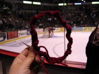Knitting at the hockey game
