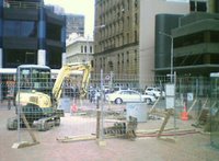 Preparation for the installation of 'SkyBlues' at Post office Square