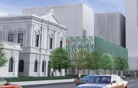 Rendering of proposed NZ Supreme Court building next to refurbished Old High Court