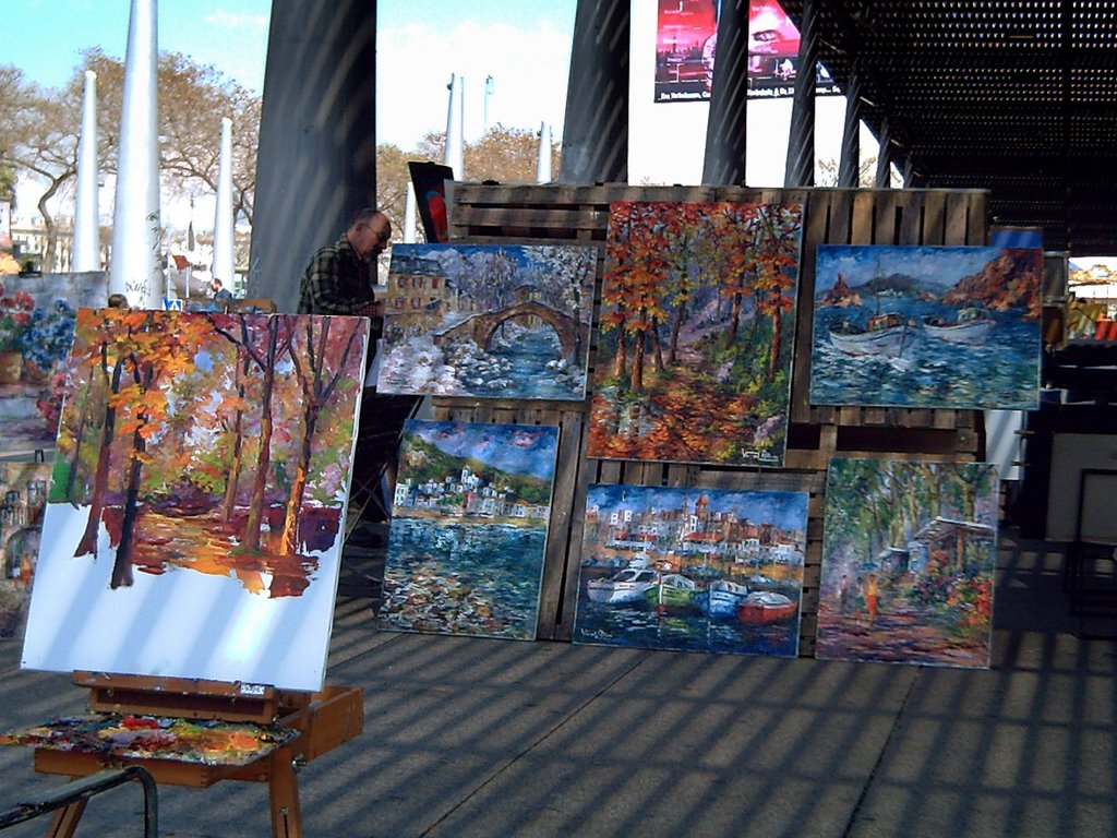 Painting at Port Vell in Barcelona
