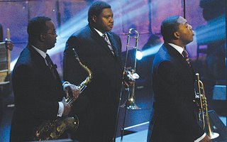 Wynton Marsalis (right) at the Higher Ground benefit concert in September