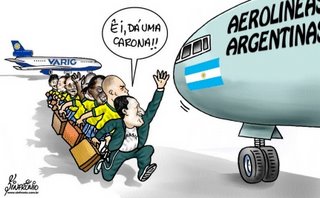 Na charge do Sinfrônio (Diário do Nordeste - CE), a diferença do Brasil pra Argentina: um dia