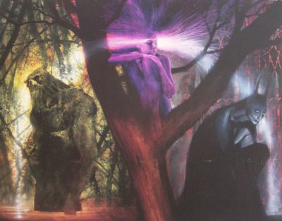Monstro do Pântano, Orquídea Negra e Batman juntos, no traço de Dave McKean