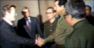 Donald Rumsfeld meets Saddam Hussein Dec. 20, 1983