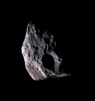 Epimetheus in this view appears to vary in a non-uniform way across the different facets of the moon's irregular surface.