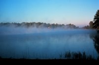 Early morning fog on a southern lake, Image ID: wea00153, Historic NWS Collection. NOAA.
