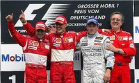 Formula One German Grand Prix, Felipe Massa, Michael Schumacher, Kimi Raikkonen and Paulo Martinelli on the podium