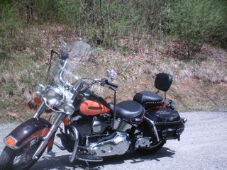 Softail Harley with Saddlebags.