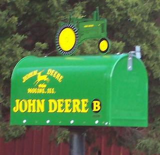 Bright green John Deere mailbox