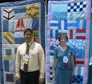 Photograph: Marcus Hochstetler (left) and Kathy Coon with their quilts.