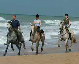 Linda and I get a riding lesson on the beach