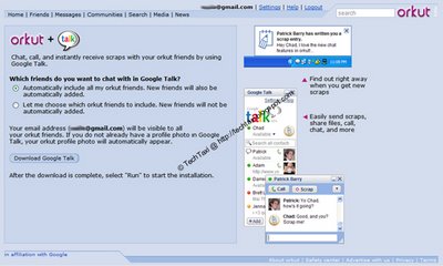 Orkut and Google Talk Integration Setup Page Screenshot