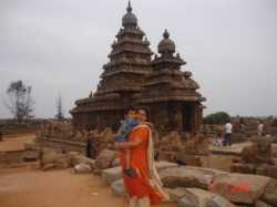 Mamallapuram's Shore Temple forms an impressive background