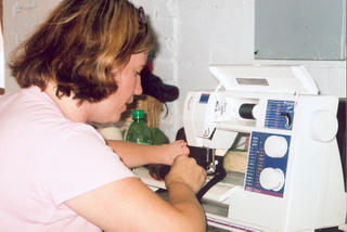 liz on the sewing machine