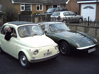 Fiat 500 and Lotus Elan +2S together.
