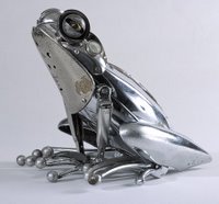 Frog sculpture made from scrap metal