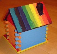 Rainbow coloured bird house back