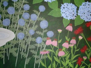 Garden painting with coneflower complete with petals and globe thistle in bloom