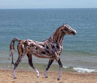Horse on beach sculpture by Heather Jansch