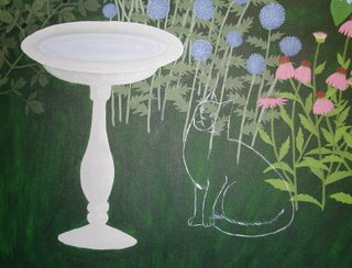 garden painting with outline of cat
