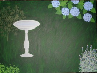garden painting with hydrangea bush