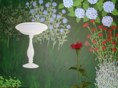 garden painting with monarda didyma (bee balm)