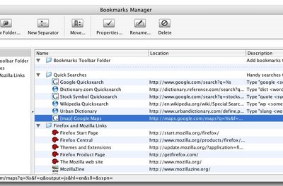 Contents of the 'Bookmarks' folder in Firefox