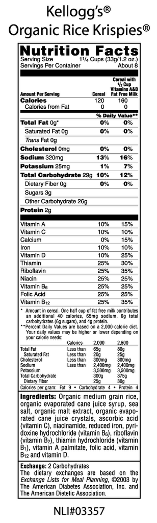 Rice Krispies Nutritional Label - Pensandpieces