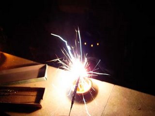Lighting a sparkler with a lamp - Diwali