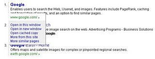 Screenshot: Google SearchMash search result - popup menu