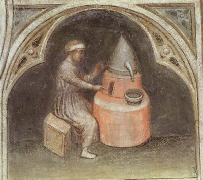 Alquimista com o seu forno. Fresco. Pádua, c. 1380