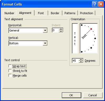 Excel cell alignment options