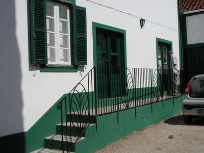The outside of our suite at Quinta de la Rosa (Steve is locking the far door, which is quite a bizarre exercise!)