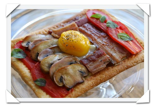 donna hay inspired recipe for photograph picture of breakfast tart with bacon mushroom tomato and egg