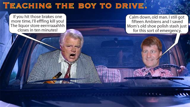 Ted Kennedy teaches Patches to drive