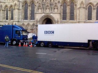 Outside BBC Broadcast Unit at York Minster