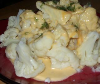 Cauliflower with Wasabi Cheese Sauce, comfort food kicked up a small notch