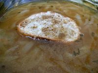 photograph picture of house made french onion soup  from Tabla (Tava) Larkspur Marin
