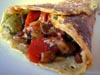 photograph picture of vegan main meal entree Socca Crèpes filled with Ratatouille recipes for IMBB#19