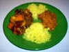 photograph picture of vegan main meal entree Vegetable-Lentil Curry and Spicy Red Dhal recipes for IMBB#19