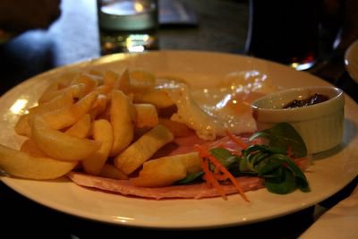 photograph picture of ham egg and chips at the Plough Inn, Pilning, Gloucestershire, England