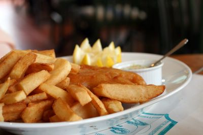 photograph picture of cornish cod and chips the Old Passage Inn at Arlingham, Gloucestershire, England