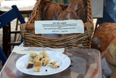 photograph picture of spelt bread at Cheddar Farmers Market, England