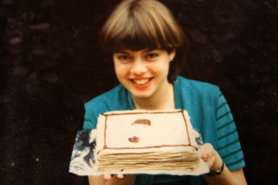 photograph picture of sam's 16th birthday with a chocolate Pierrot Cake