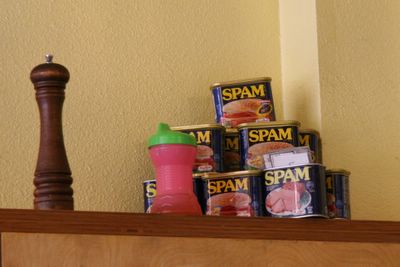 photograph picture of cans of spam. Filed under Cafe/Restaurant Review, San Diego, Cafe 222 Marina District