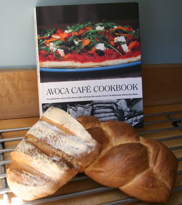 photograph picture of homemade bread and the Avoca Cafe Recipe book. Home cooking