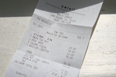 photograph picture of the check/bill. Filed under Restaurant Review, San Diego, Soleil @ the K