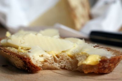 photograph picture serena 3 sisters cheese on acme pain au levain with strauss butter