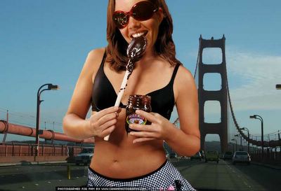 photograph picture of Sam posing as Rachael Ray on the golden gate bridge in San Francisco